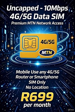 Uncapped - 10Mbps 4G/5G Data SIM Premium MTN Network Access Mobile Use any 4G/5G Router or Smartphone SIM Only No Location